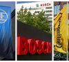 Fahnen und Logos von ZF, Bosch und Continental | Das bedeutet der Jobabbau bei Conti, Bosch und ZF